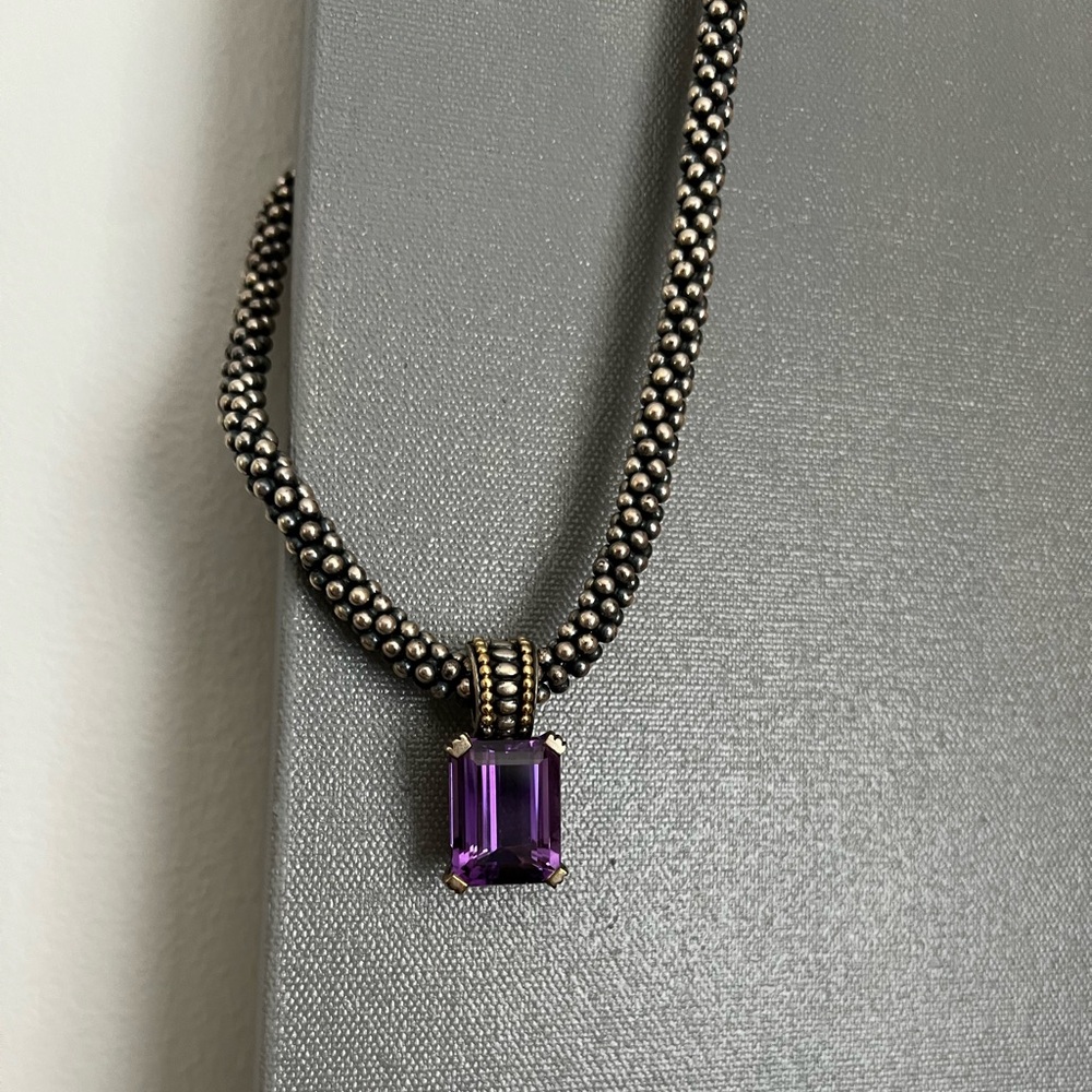 Lagos Signature Caviar Necklace w/amethyst Pendant, New No Tags